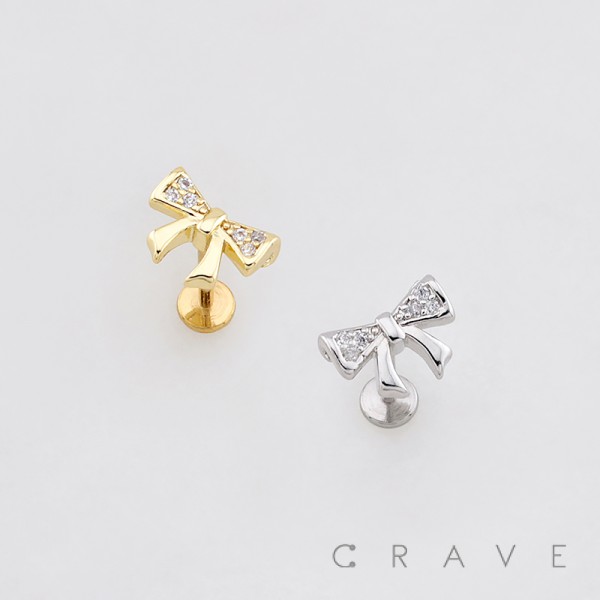 MULTI CZ DAINTY BOW RIBBON TOP PUSHIN (THREADLESS) 316L SURGICAL STEEL LABRET SET